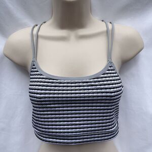 Colsie Striped Crop Tank Top Black White Gray Size M
